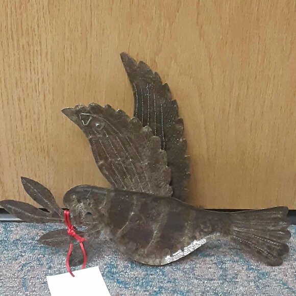 Handmade Three Stone Steps Haitian Metal art Dove of peace with Olive Branch NWT - Picture 6 of 14